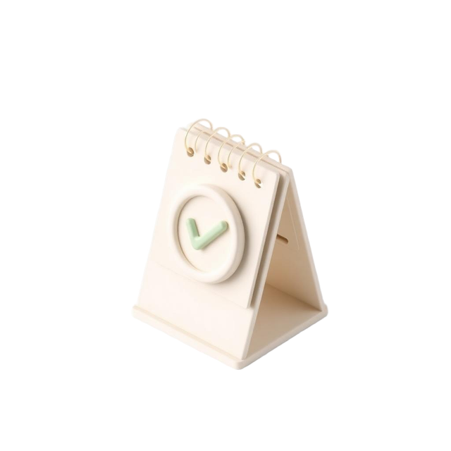 Isometric illustration of a desk calendar with a checkmark