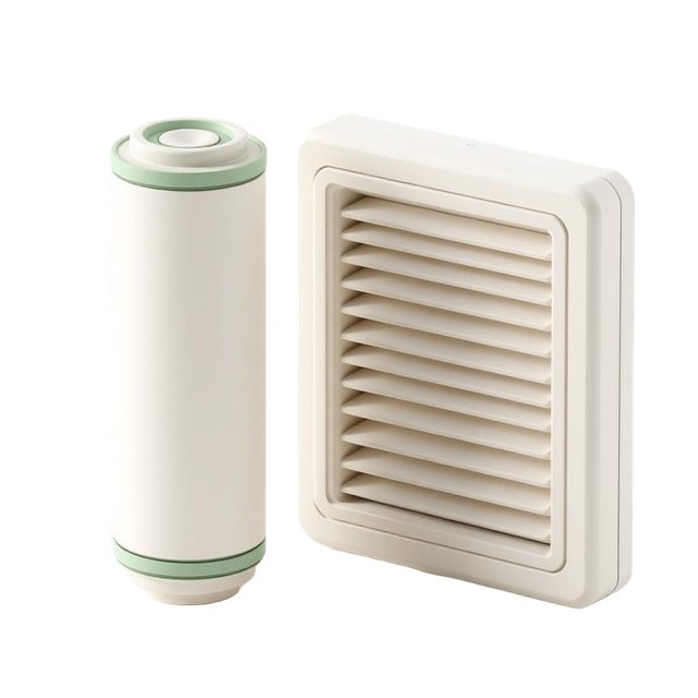 Isometric illustration of a filter cartridge and air vent